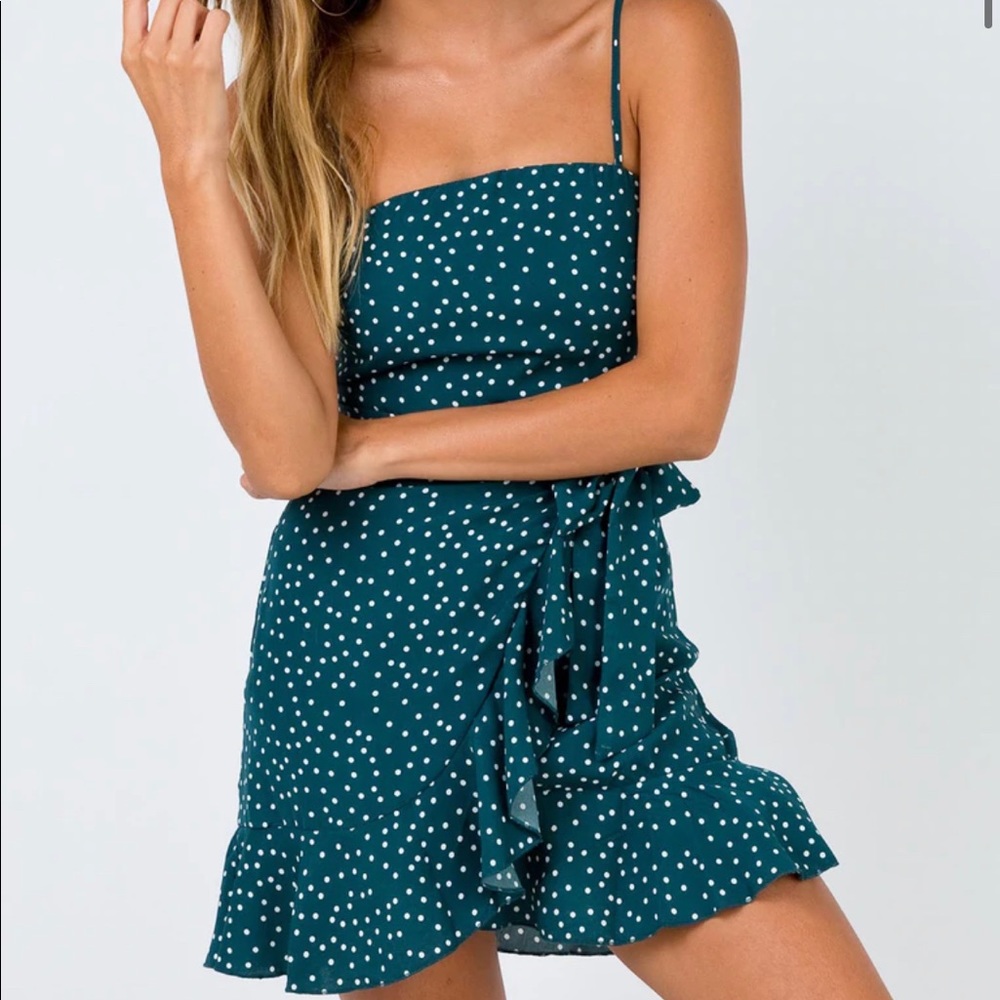 princess Polly teal mini wrap dress
